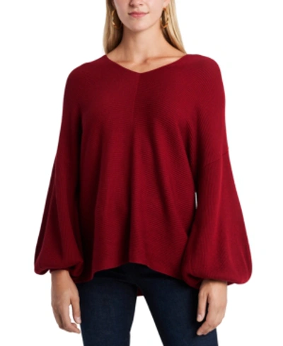 Shop 1.state Rib-knit Puff-sleeve Sweater In Rich Cranberry