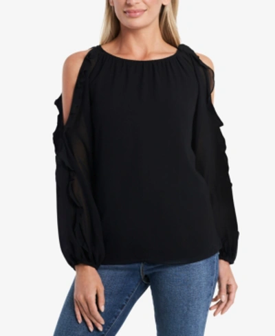 Shop 1.state Ruffled Cold-shoulder Top In Rich Black