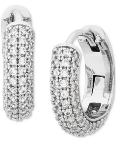 Shop Kate Spade Gold-tone Small Pave Huggie Hoop Earrings, 0.62" In Clear/silver