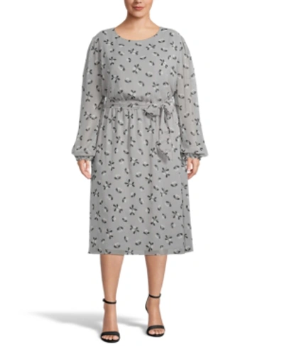 Shop Anne Klein Plus Size Elastic-waist Midi Dress In Atlantic Gray/anne Black