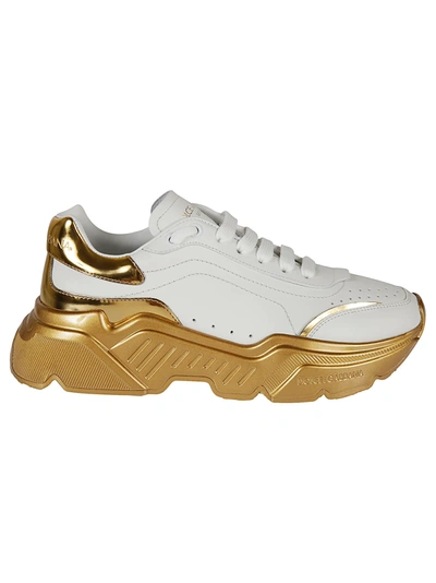 Shop Dolce & Gabbana High Platform Lace-up Sneakers In White/gold