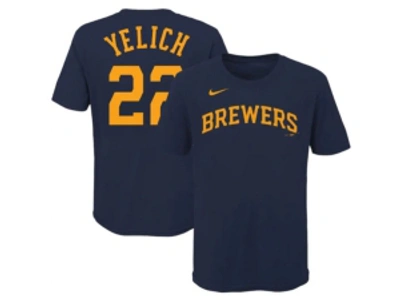 Shop Nike Milwaukee Brewers Big Boys And Girls Name And Number Player T-shirt In Navy