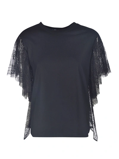 Shop Msgm Lace Sleeved T-shirt In Nera