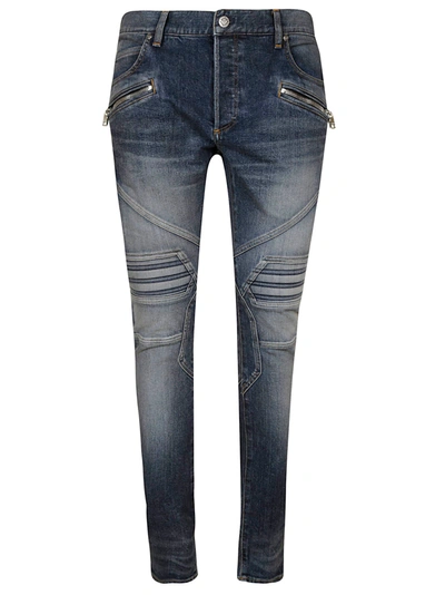 Shop Balmain Zipped Pocket Detail Jeans In Denim Blue