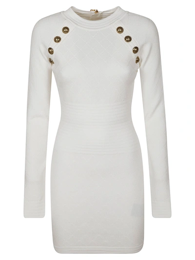 Shop Balmain Button-embellished Dress In White
