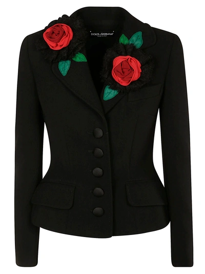 Shop Dolce & Gabbana Floral Collar Detail Blazer In Black