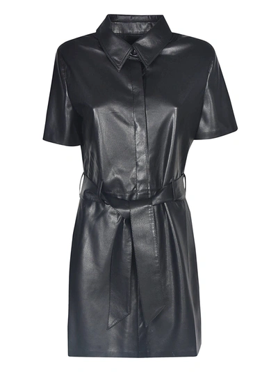 Shop Nanushka Belted Waist Shirt Dress In Black