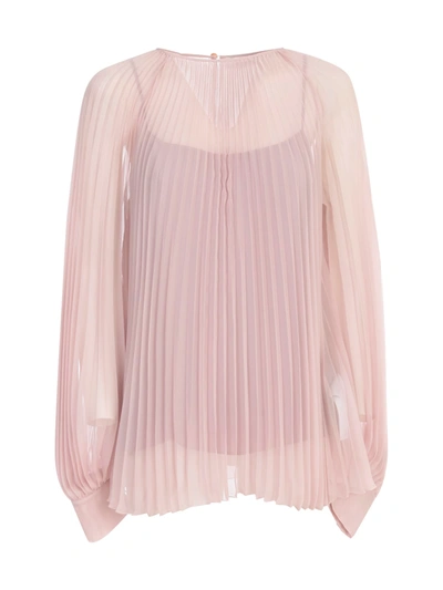 Shop Blumarine Pleated Shirt L/s Crew Neck In Lavanda