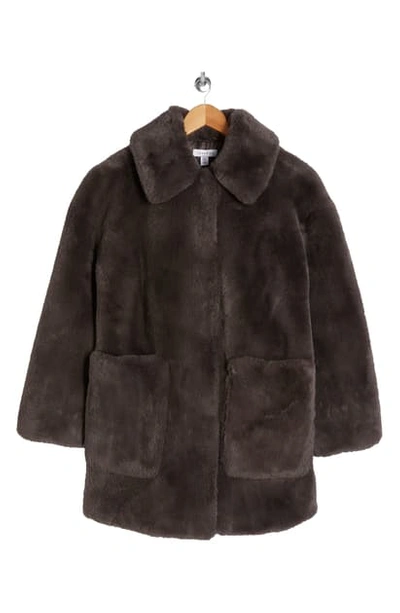 Shop Topshop Eddie Faux Fur Coat In Charcoal