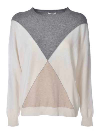 Shop Peserico Color Block Pullover In Ivory Grey And Beige In White