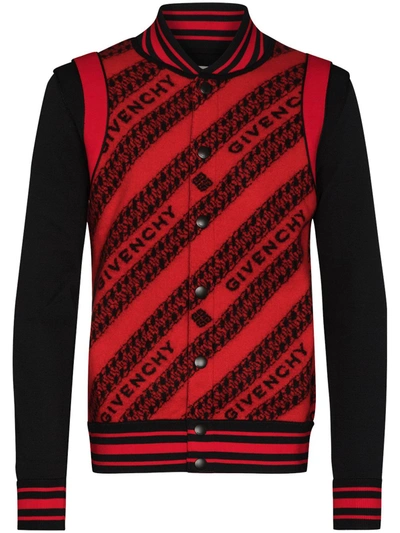 Shop Givenchy Chain Logo Button-up Bomber Jacket In 606 Red / Black