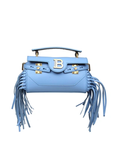 Shop Balmain B Buzz Baguette Bag In Light Blue Leather
