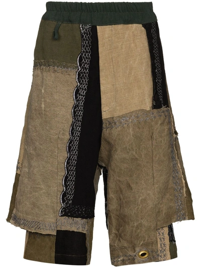 Shop By Walid Bermuda Patchwork Shorts In Green