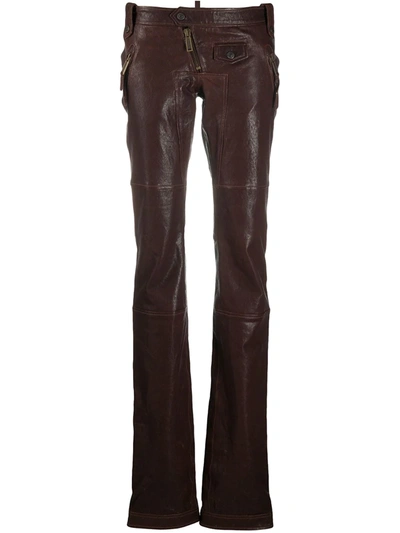 Shop Dsquared2 Straight-leg Leather Trousers In Brown