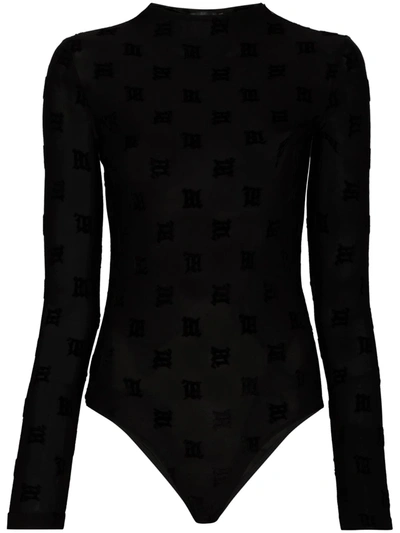 Shop Misbhv Monogram-pattern Mesh Bodysuit In Black