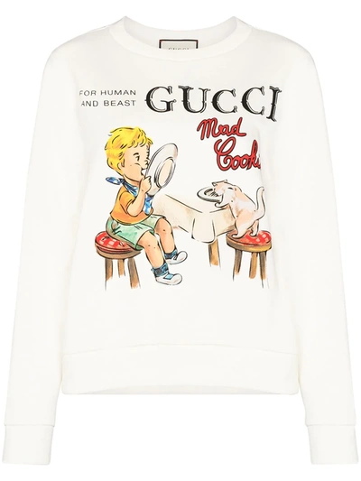 Shop Gucci 'mad Cookies' Sweatshirt Mit Print In White