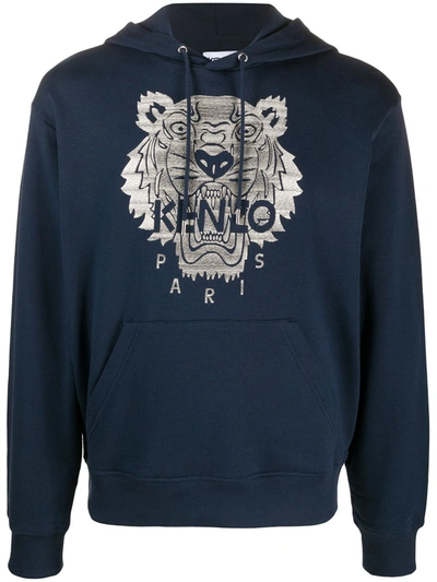 Shop Kenzo Embroidered Tiger Hoodie In Blue