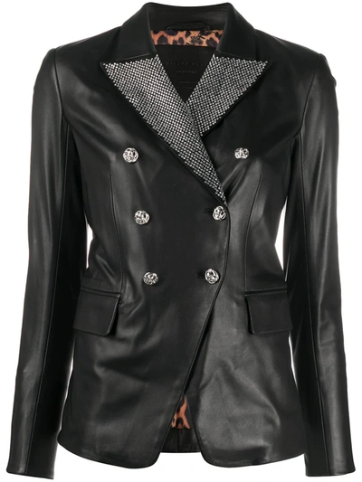 Shop Philipp Plein Crystal-embellished Double-breasted Jacket In Black