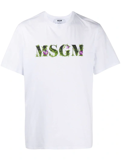 Shop Msgm Embroidered Logo T-shirt In White