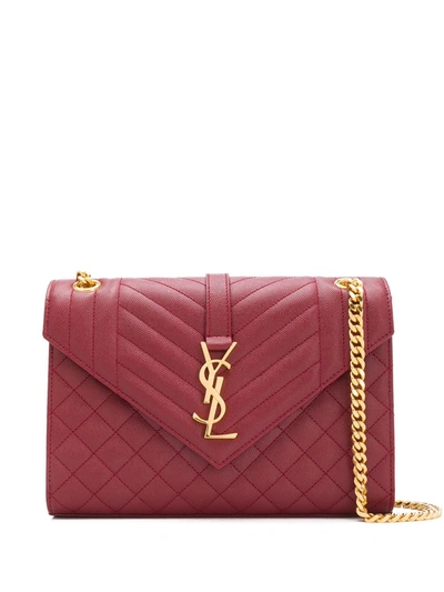 Shop Saint Laurent Medium Envelope Quilted Crossbody Bag In Red