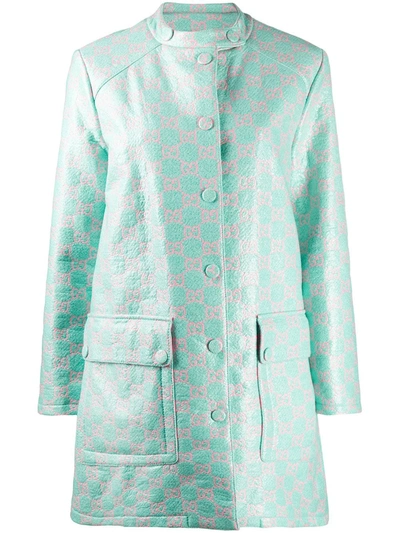 Shop Gucci Water-resistant Gg Tweed Coat In Blue