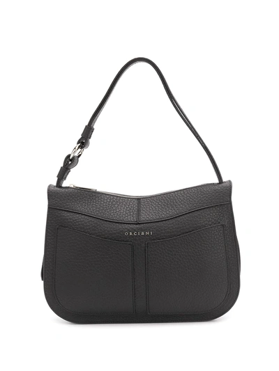 Shop Orciani Pebbled Texture Shoulder Bag In Black