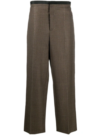 Shop Maison Margiela Wool Check Straight Trousers In Brown