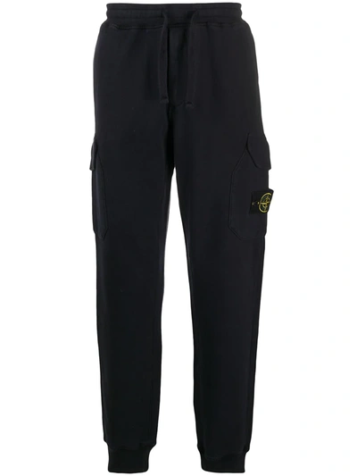 Shop Stone Island Logo Patch Track Pants In Blue