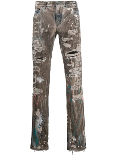 Shop Dolce & Gabbana Distressed Straight-leg Jeans In Grey