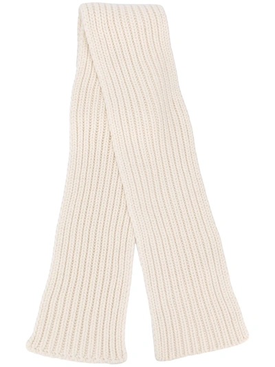 Shop Agnona Rib Knit Scarf In White