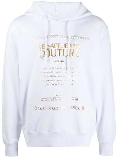 Shop Versace Jeans Couture Logo Print Hoodie In White