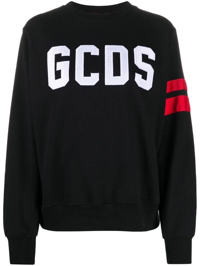 Shop Gcds Logo Crew Neck Cotton Sweatshirt In Black