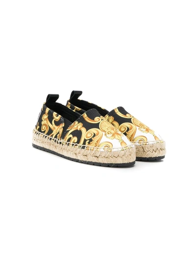 Shop Young Versace Barocco Print Espadrilles In Black