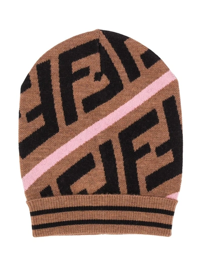 Shop Fendi Zucca-pattern Knitted Hat In Brown