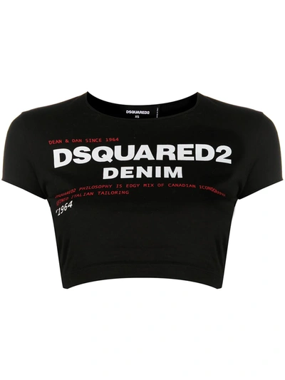 Shop Dsquared2 Cropped Logo Print T-shirt In Black