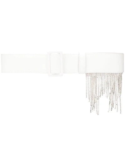 Shop Msgm Crystal-embellished Fringed Belt In White