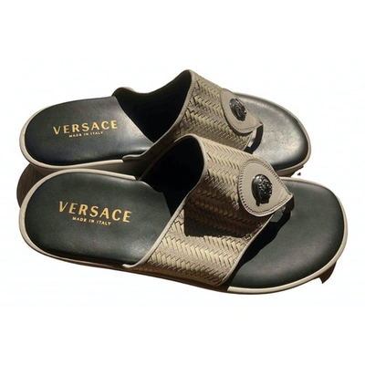Pre-owned Versace Leather Sandals In Grey