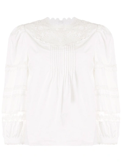 Shop Veronica Beard Lace-trimmed Shirt In White