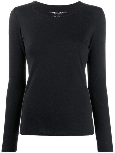 Shop Majestic Long Sleeved Round-neck Top In Black