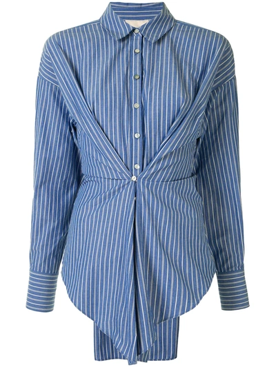 Shop Cinq À Sept Pleated Striped Shirt In Blue