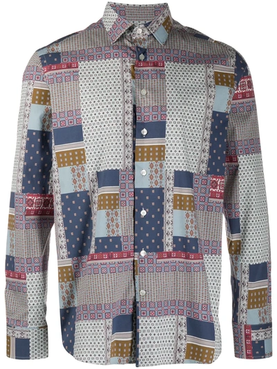 Shop Etro Patchwork Geometric-print Shirt In Grey