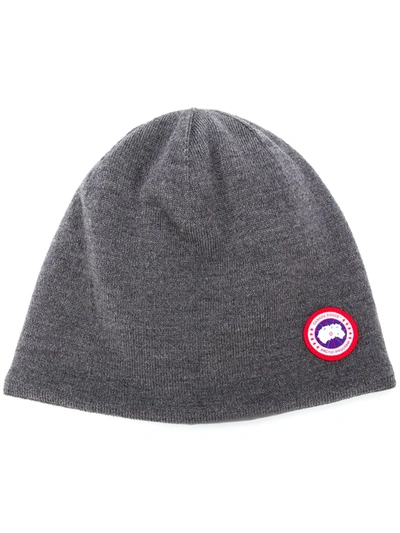 Shop Canada Goose Logo-patch Beanie Hat In Grey