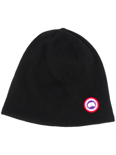 Shop Canada Goose Logo-patch Beanie Hat In Black