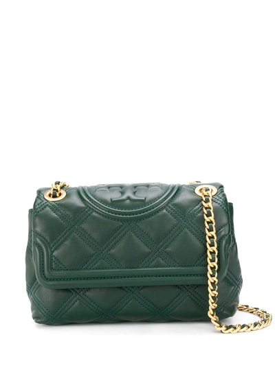 Shop Tory Burch Quilted Logo Shoulder Bag In Green