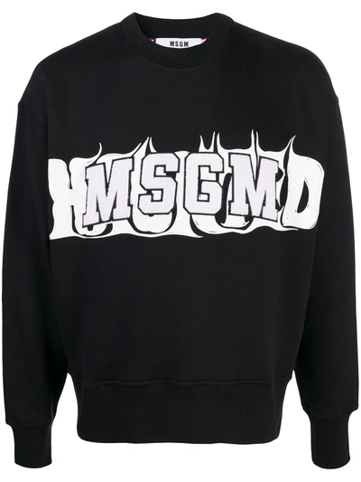 Shop Msgm Logo Cotton Sweatshirt In Black