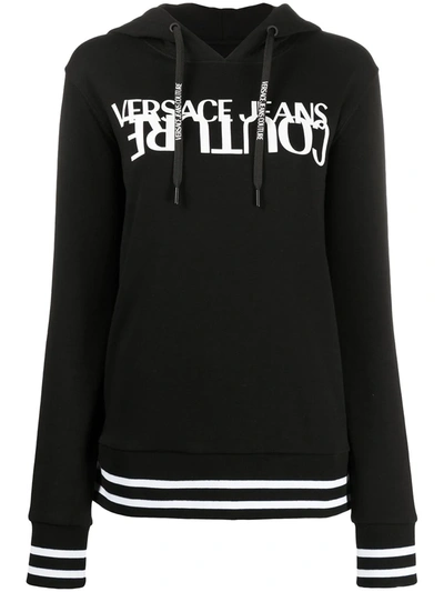 Shop Versace Jeans Couture Logo Print Cotton Hoodie In Black