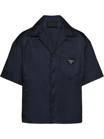 Shop Prada Short Sleeved Recycled-nylon Shirt In Blue
