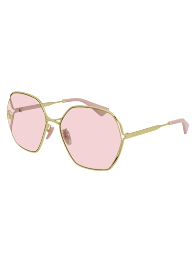 Shop Gucci Gg0818sa Sunglasses In Gold Gold Pink