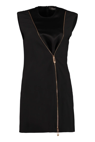 Shop Versace Envers Satin Mini Dress In Black