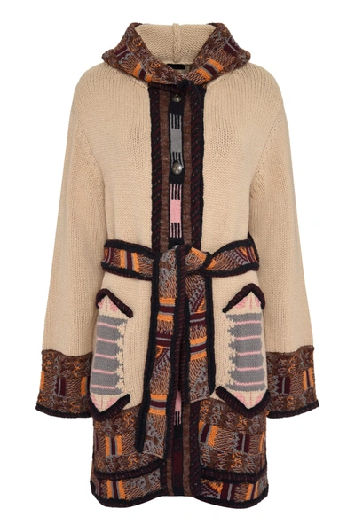 Shop Etro Hooded Knit Maxi-coat In Beige
